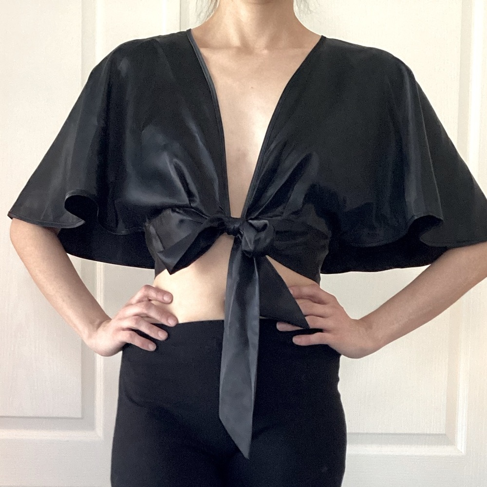 What Katie Did Black Satin Tie Top